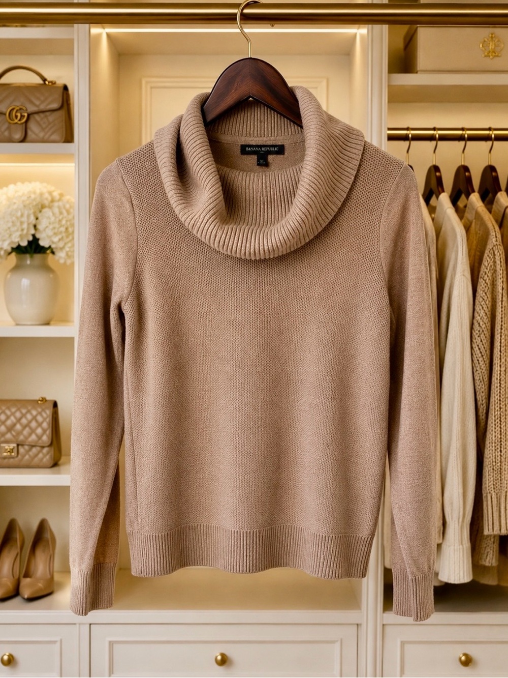 Banana Republic Beige Cowl Neck Sweater